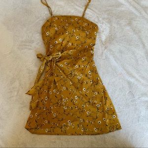 Yellow floral printed dress with wrap around
